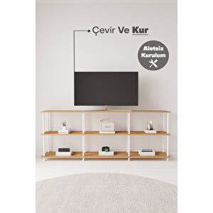 Çevir Kur 200 Cm Atlantik Çam B.d Raflı Tv Sehpası, Tv Ünitesi 200*71*29 Cm