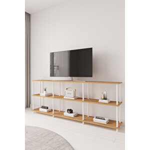Çevir Kur 200 Cm Atlantik Çam B.d Raflı Tv Sehpası, Tv Ünitesi 200*71*29 Cm