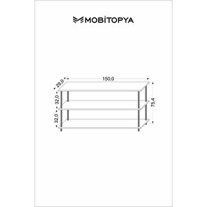 Çevir Kur 150 Cm Beyaz Raflı Tv Sehpası, Tv Ünitesi 150*75*29 Cm
