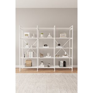 Nilamu Beyaz 200 Cm Kitaplık | Metal Gövde, Açık Raflı Organizer Ve Düzenleyici