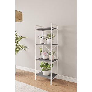 Nilamu Antrasit Saksılık | 4 Raflı Metal Aksamlı Organizer | Ofis Ev Dekoratif 45×135×30 Cm