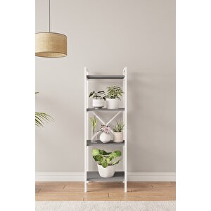 Nilamu Antrasit Saksılık | 4 Raflı Metal Aksamlı Organizer | Ofis Ev Dekoratif 45×135×30 Cm