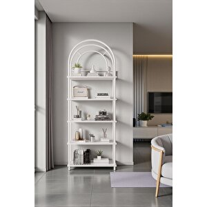 Çevir Kur Beyaz Bohem Kitaplık | Çok Amaçlı, 5 Raflı, Dekoratif Dolap 199x71x29 Cm