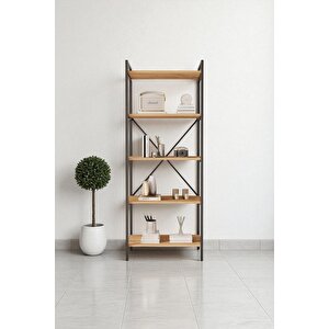 Nilamu Çam 65 Cm Kitaplık , Metal Aksamlı, Organizer, Ofis, Ev, 65*170*34 Cm