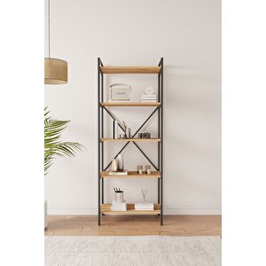 Nilamu Çam 65 Cm Kitaplık , Metal Aksamlı, Organizer, Ofis, Ev, 65*170*34 Cm