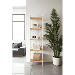 Nilamu Çam 45 Cm Kitaplık, Metal Aksamlı, Organizer, Ofis, 45*170*34 Cm