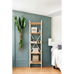Nilamu Çam 45 Cm Kitaplık, Metal Aksamlı, Organizer, Ofis, 45*170*34 Cm