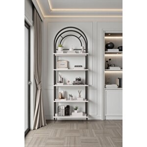 Çevir Kur Beyaz Bohem Kitaplık | Çok Amaçlı, 5 Raflı, Dekoratif Dolap 199x71x29 Cm