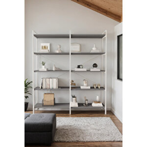 Nilamu Antrasit 5 Raflı Kitaplık | Ofis & Ev Için Organizer Raf Ünitesi 150×170×34 Cm