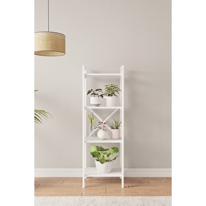 Nilamu Beyaz Saksılık | 4 Raflı Metal Aksamlı Organizer | Ofis Ev Dekoratif 45×135×30 Cm