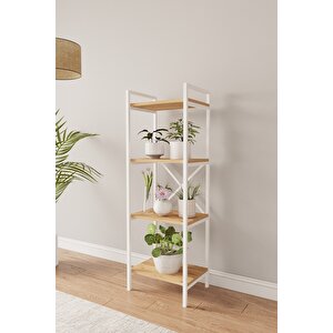 Nilamu Çam Saksılık | 4 Raflı Metal Aksamlı Organizer | Ofis Ev Dekoratif 45×135×30 Cm