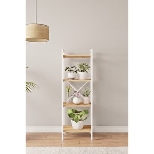 Nilamu Çam Saksılık | 4 Raflı Metal Aksamlı Organizer | Ofis Ev Dekoratif 45×135×30 Cm