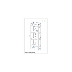 Nilamu Çam Saksılık | 4 Raflı Metal Aksamlı Organizer | Ofis Ev Dekoratif 45×135×30 Cm