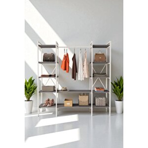 Nilamu Antrasit Elbise Dolabı | Metal Gövdeli Açık Askılık & Organizer Dolap 175*170*34 Cm