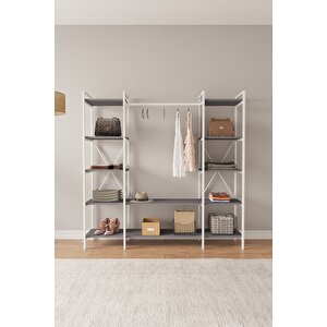 Nilamu Antrasit Elbise Dolabı | Metal Gövdeli Açık Askılık & Organizer Dolap 175*170*34 Cm