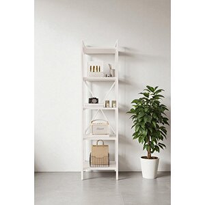 Nilamu Beyaz 45 Cm Kitaplık, Metal Aksamlı, Organizer, Ofis, 45*170*34 Cm