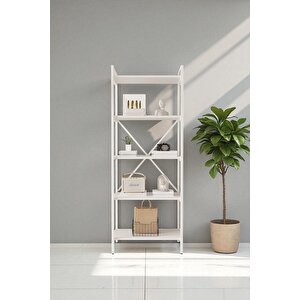 Nilamu Beyaz 65 Cm Kitaplık , Metal Aksamlı, Organizer, Ofis, Ev , 65*170*34 Cm