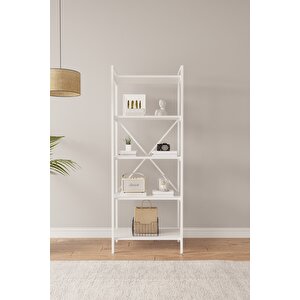 Nilamu Beyaz 65 Cm Kitaplık , Metal Aksamlı, Organizer, Ofis, Ev , 65*170*34 Cm