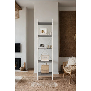 Nilamu Antrasit 45 Cm Kitaplık, Metal Aksamlı, Organizer, Ofis, 45*170*34 Cm