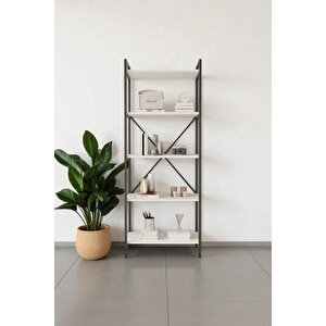 Nilamu Beyaz 65 Cm Kitaplık, Metal Aksamlı, Organizer, Ofis, Ev, 65*170*34 Cm