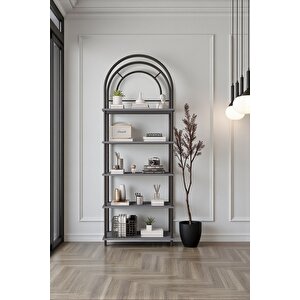 Çevir Kur Antrasit Bohem Kitaplık | Çok Amaçlı, 5 Raflı, Dekoratif Dolap 199x71x29 Cm