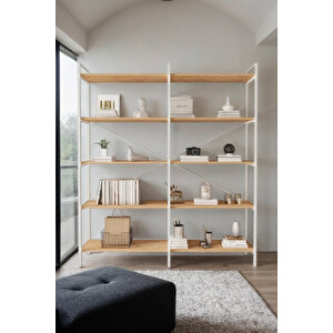 Nilamu Atlantik Çam 5 Raflı Kitaplık | Ofis & Ev Için Organizer Raf Ünitesi 150×170×34 Cm