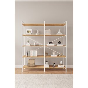 Nilamu Atlantik Çam 5 Raflı Kitaplık | Ofis & Ev Için Organizer Raf Ünitesi 150×170×34 Cm