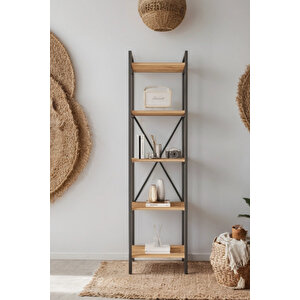 Nilamu Çam 45 Cm Kitaplık, Metal Aksamlı, Organizer, Ofis, 45*170*34 Cm