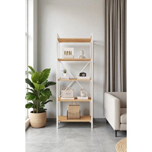 Nilamu Çam 65 Cm Kitaplık , Metal Aksamlı, Organizer, Ofis, Ev, 65*170*34 Cm