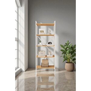Nilamu Çam 65 Cm Kitaplık , Metal Aksamlı, Organizer, Ofis, Ev, 65*170*34 Cm