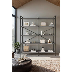 Nilamu Antrasit 150 Cm Kitaplık, Organizer, Ofis, Ev, 5 Raflı Kitaplık 150*170*34 Cm