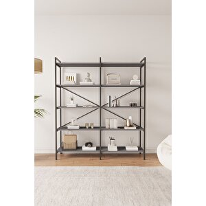 Nilamu Antrasit 150 Cm Kitaplık, Organizer, Ofis, Ev, 5 Raflı Kitaplık 150*170*34 Cm