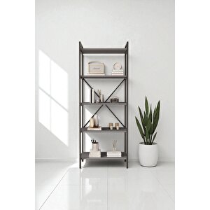 Nilamu Antrasit 65 Cm Kitaplık, Metal Aksamlı, Organizer, Ofis, Ev, 65*170*34 Cm
