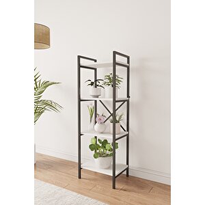Nilamu Beyaz Saksılık, 4 Raflı, Metal Aksamlı, Kitaplık, Organizer, Ofis, Ev, Dekoratif 45*135*30 Cm