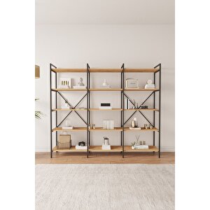 Nilamu Atlantik Çam 200 Cm Kitaplık | Metal Gövde, Açık Raflı Organizer Ve Düzenleyici