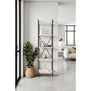 Nilamu Beyaz 45 Cm Kitaplık, Metal Aksamlı, Organizer, Ofis, 45*170*34 Cm