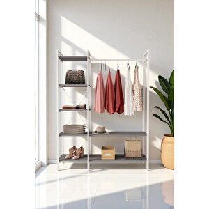 Nilamu Antrasit Elbise Dolabı | Metal Gövdeli Açık Askılık & Organizer Dolap 130×170×34 Cm