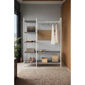 Nilamu Antrasit Elbise Dolabı | Metal Gövdeli Açık Askılık & Organizer Dolap 130×170×34 Cm