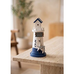 Marin Mavi Beyaz Deniz Feneri  No 67 Obje 22 Cm