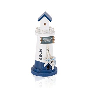 Marin Mavi Beyaz Deniz Feneri  No 67 Obje 22 Cm