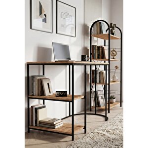 Falez Çalışma Masası Ve Kitaplık Seti Metal Ayaklı,minimalist Tasarım,geniş Masa Alanı,çok Raflı Atlantik Çam
