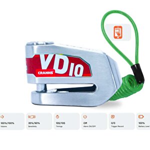Cranns Vd10 Alarmlı Disk Kilidi Bluetooth App Kontrollü 304 Paslanmaz Sra Sertifikalı 10 Mm Karbür Pi̇m