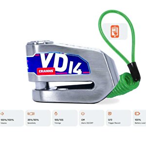 Cranns Vd14 Alarmlı Disk Kilidi Bluetooth App Kontrollü 304 Paslanmaz Sra Sertifikalı 14 Mm Karbür Pi̇m
