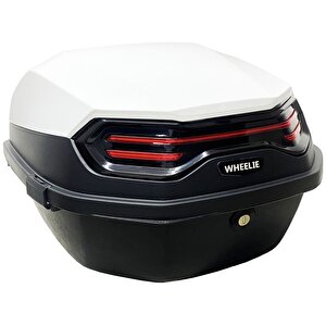 Wheelie Xt08-w 32 Litre Motosiklet Arka Çanta Beyaz Parlak Su Geçirmez Abs Top Case Çift Kilitleme Üniversal