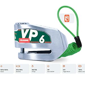 Cranns Vp6 Alarmlı Disk Kilidi Bluetooth App Kontrollü Motosiklet Bisiklet 304 Paslanmaz 6 Mm Karbür Pi̇m