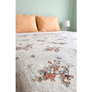Yeşil Kır Çiçeği Desenli Çift Kişilik Baskılı Pike & Yatak Örtüsü 200x230 Cm