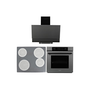 Shadow Gri Elektrikli 3'lü Cam Dijital Ankastre Set (3000-vi̇tro-mfa627)