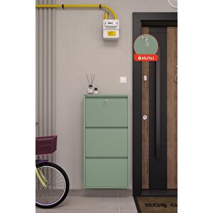 Kilitli 3'lü Metal Ayakkabılık - Nane Yeşili - Mint