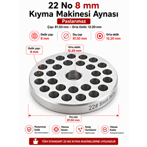 22 No 8 Mm Kıyma Makinesi Aynası Paslanmaz