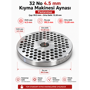 32 No 4.5 Mm Kıyma Makine Aynası Paslanmaz